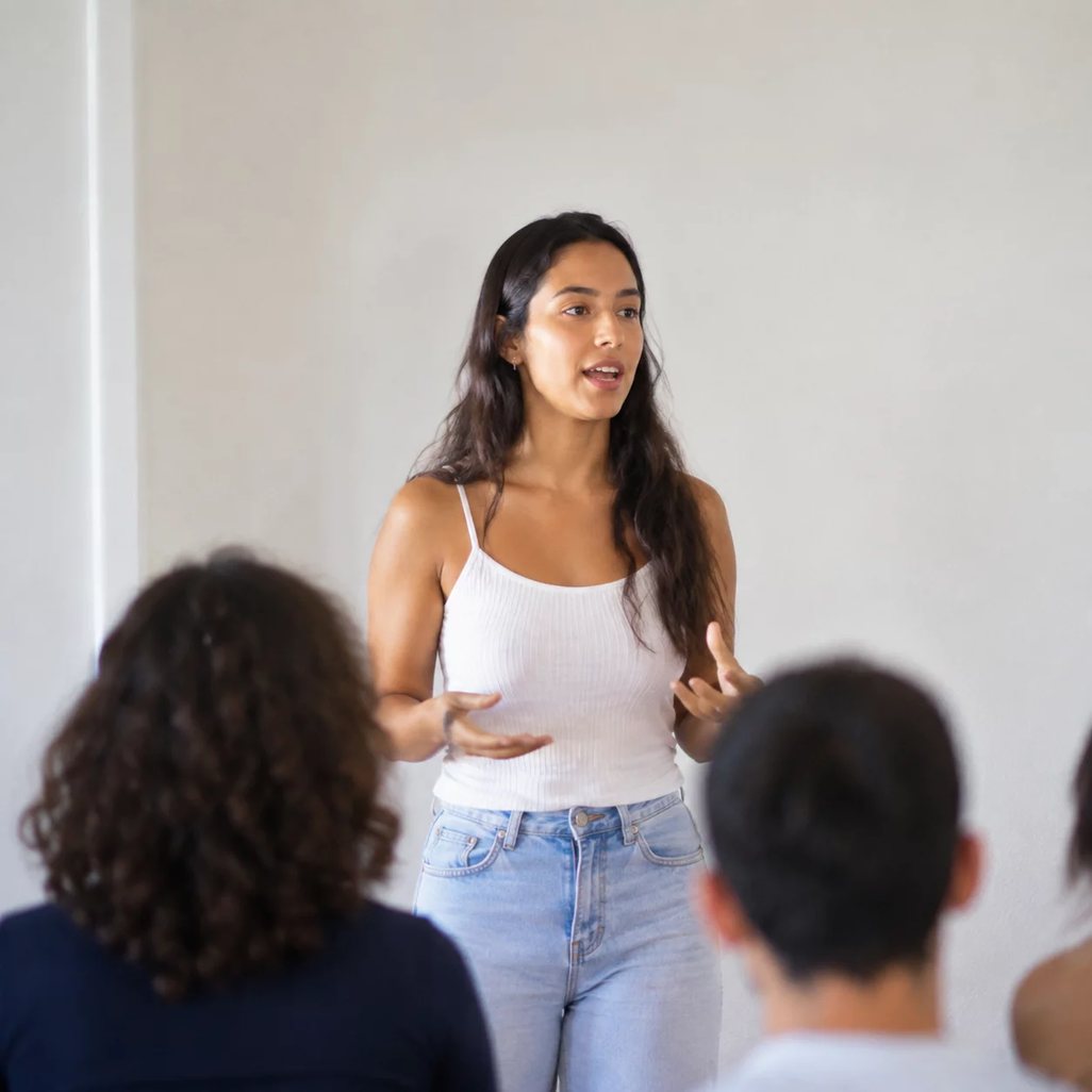 Roda de participantes durante uma rodada de argumentação na sala da escola